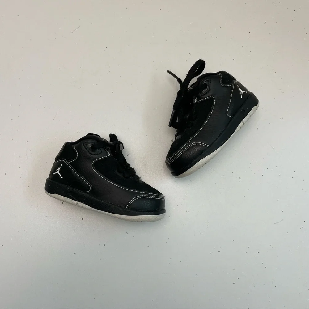 Nike Air Jordan Sneakers Leather High Tops Lace Up Black Baby 4C Basketball
